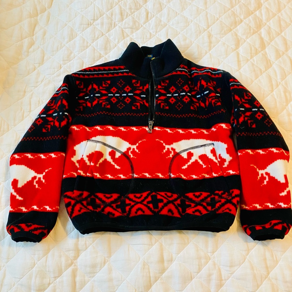 Polo by Ralph Lauren Red and Black Sweater with Geometric Patterns